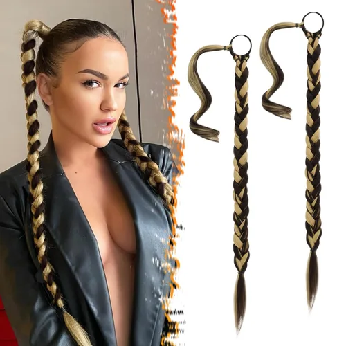 Vista 16 de Barsdar Extensión de 26 Pulgadas de Cola de Caballo Trenzada Larga con Banda Elástica - Extensiones de Cabello en Cola de Caballo Recta y Elegante