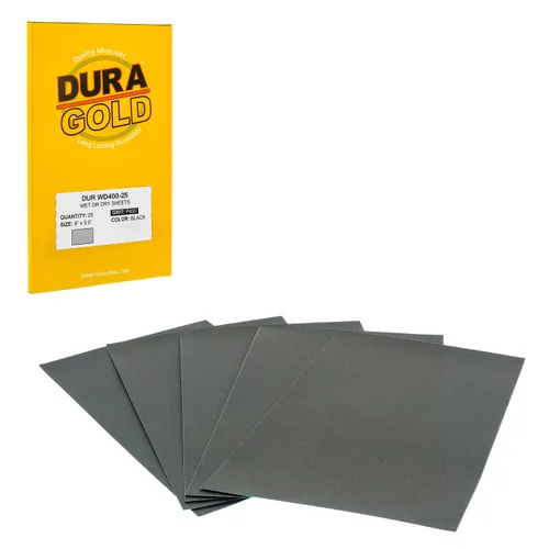 Vista 12 de Dura-Gold Hojas de papel de lija húmedas o secas de 5-1/2 x 9 pulgadas, variedad de grano 150, 220, 320, 400, 600 (5 cada una, 25 en total) - Lijado