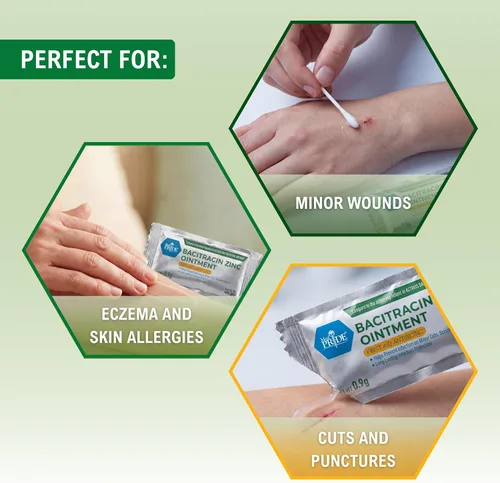 Vista 6 de MED PRIDE Ungüento de zinc de bacitracina, crema antibiótica para heridas, quemaduras, cortes, 144 paquetes de tamaño de viaje x 0.03 oz, primeros