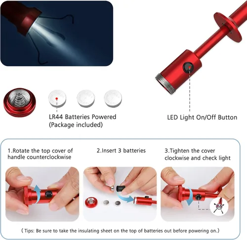 Vista 8 de Housolution Herramienta Agarradora Magnética de 28.34 pulgadas de Cuatro Garras, Recogedor Alcanzador de Manguera Doblable Barredora con Luz LED
