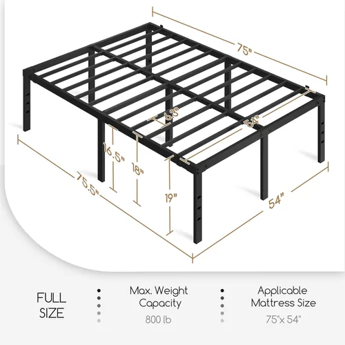 Vista 2 de Yaheetech Marco de Cama de Metal de 18 Pulgadas de Alto Tamaño Full con Espacio de Almacenamiento, Soporte de Listones Resistente, Fácil Montaje, No