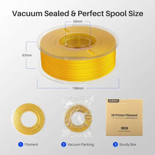 Vista 5 de ELEGOO Silk PLA Filament 1.75 mm Silk Blue Violet 1 kg, Shiny Metallic 3D Printer Filament PLA with High Dimensional Stability, 1 kg Spool for Most