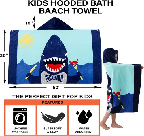 Vista 2 de Toallas de baño para niños Bavilk, toallas para niños con capucha para niñas y niños, para playa, baño, piscina, toallas de natación de 76 × 127 CM