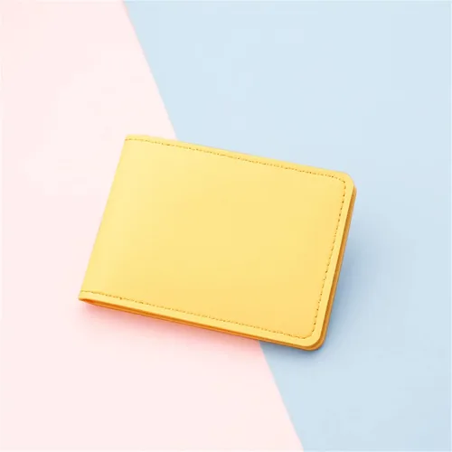 Vista 2 de MOLayys Plus - Funda de cuero para monedas, cartera corta de moda, color sólido, ranuras para tarjetas, cartera delgada para hombre, Amarillo