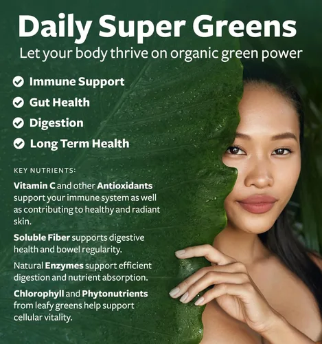 Vista 2 de Suplemento orgánico USDA Super Greens – Suplemento orgánico de frutas y verduras para adultos con 28 complejos de superalimentos con raíces