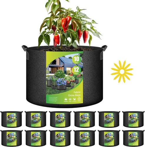 Vista 16 de HealSmart Paquete de 6 bolsas de cultivo no tejidas de 1 galón, macetas de tela de aireación con asas, adecuadas para frutas de jardín, verduras