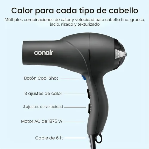 Vista 4 de Secador de pelo Infiniti PRO CONAIR con difusor, motor AC profesional, tecnología de cerámica de turmalina, incluye concentrador y cepillo