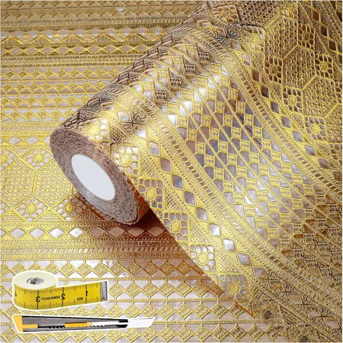Vista 25 de Lámina para revestir estantes y cajones de cocina y baño, impermeable, antideslizante, sin adhesivo, fácil de limpiar, incluye cuchillo y cinta