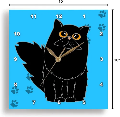 Vista 9 de 3dRose DPP_6109_1 - Reloj de pared, de pelo largo, color negro, gato persa con estampado de patas, 10 x 10 pulgadas