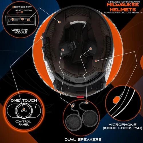 Vista 5 de Milwaukee Helmets H7010 Flat Grey Mayday Modular Casco de motocicleta inalámbrico de cara completa - Stream Music-Llamadas telefónicas