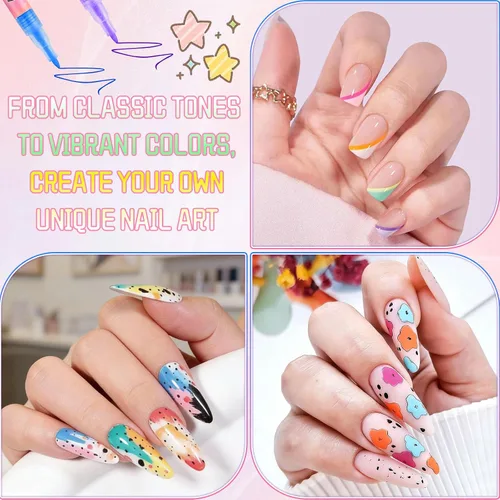 Vista 4 de Juego de bolígrafos de arte de uñas de 12 colores, bolígrafos de esmalte de uñas 3D, bolígrafos de arte de uñas para puntear, dibujar, pintura