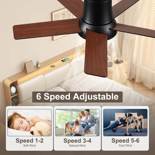 Vista 3 de Ventiladores de techo de 42 pulgadas con luces y control remoto, ventilador de techo negro de montaje empotrado para dormitorio, sala de estar