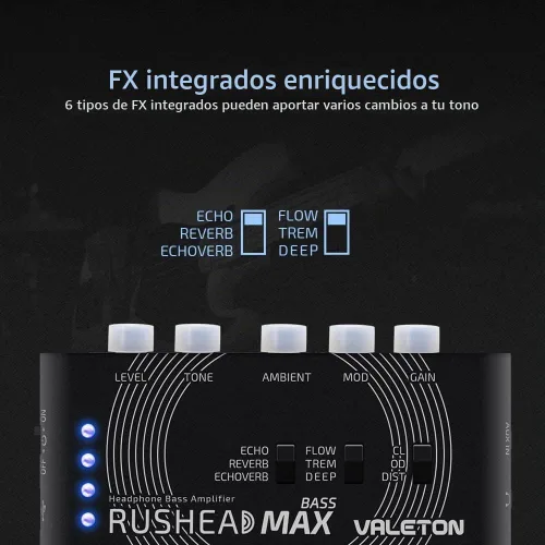 Vista 3 de Valeton Rushead Max - Amplificador de bolsillo portátil para bajo, cargador USB, multiefectos