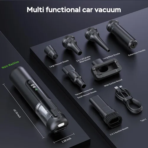 Vista 7 de Aspiradora portátil para automóvil, inalámbrica, 18000 Pa 4 en 1, mini aspiradora de potencia de succión, motor sin escobillas de 120 W, aspiradora