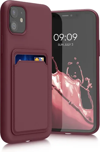Vista 11 de kwmobile Funda compatible con Apple iPhone 11, funda de TPU con tarjetero de crédito, color amarillo radiante