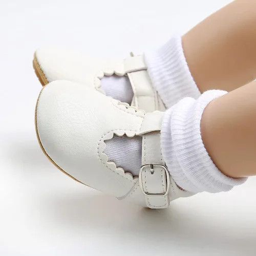 Vista 3 de QWZban Zapatos planos Mary Jane para bebés y niñas con Bownot, suela suave, suela suave, piel sintética, recién nacidos, primeros pasos, para fiesta
