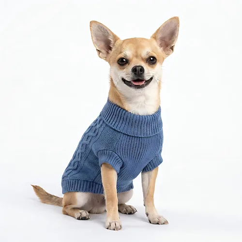 Vista 14 de Suéteres pequeños para perros, ropa de cuello alto de punto suave para clima frío, suéter ligero y cálido para cachorros para chihuahua, yorkie Azul