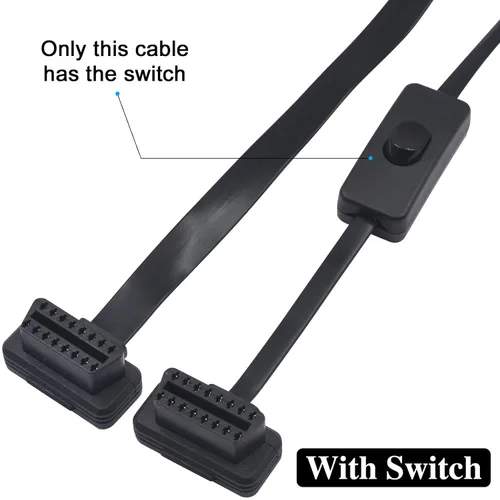 Vista 4 de Duttek Cable divisor OBD II (con interruptor), OBD2 de 16 pines macho a hembra de extensión de diagnóstico Y cable plano para todos los equipos OBD