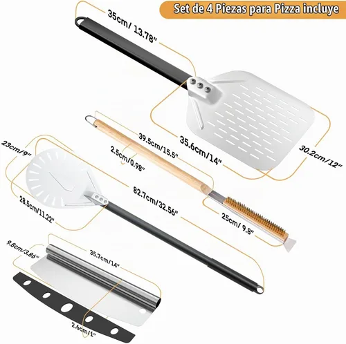 Vista 6 de Kit de accesorios para horno de pizza de 4 piezas, incluye cáscara de pizza perforada de 12 pulgadas, cáscara redonda de torneado de pizza de 9