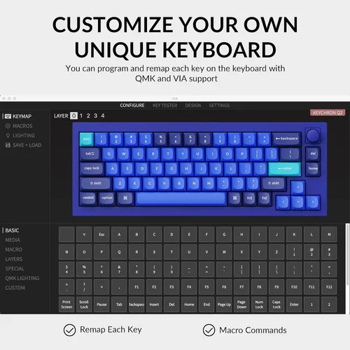 Vista 4 de Keychron Q2 - Perilla de teclado mecánico personalizado con cable, diseño del 65% QMKVIA, macro programable con interruptor Gateron G Pro Brown
