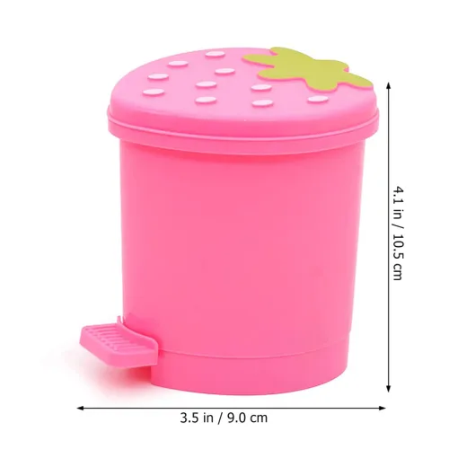 Vista 7 de NUOBESTY Mini papelera de escritorio con tapa, pequeño cubo de basura de plástico para encimera, color rosa
