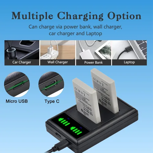 Vista 6 de Pickle Power EN-EL5 Batería 2-Pack y Cargador Dual LED para cámaras Nikon CoolPix P530, P520, P510, P100, P500, P90, P80, P5100, P5000, P6000, 3700