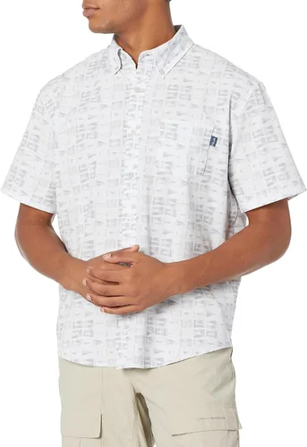 Vista 11 de HUK Camisa Kc Scott estampada Kona, camisa de rendimiento con botones de manga larga para hombre Fish Chaos - Blanco