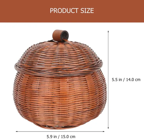 Vista 7 de Cabilock Cesta de mimbre para calabaza con tapa, organizador de almacenamiento de ratán redondo pequeño para el hogar, cocina, soporte para huevos