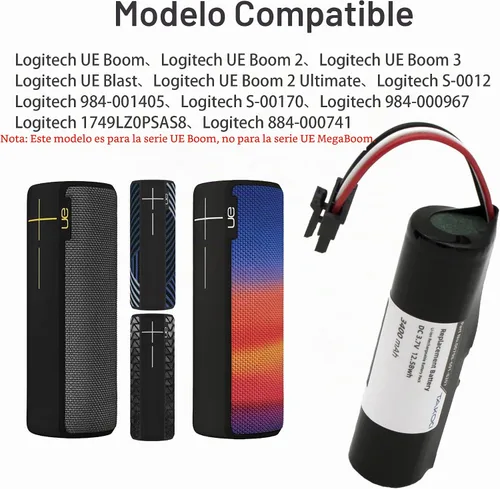 Vista 2 de Batería de repuesto para Logitech UE Boom/UE Boom2/UE Blast/UE Boom 3 Altavoz Bluetooth inalámbrico compatible con parte No Logitech