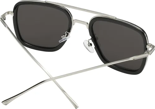 Vista 2 de OWL Tony Stark - Gafas de sol cuadradas estilo aviador, montura metálica, estilo Iron Man, gafas vintage para hombre