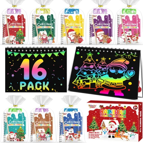 Vista 12 de Recuerdos de fiesta para niños: paquete de 4 cuadernos de arte de rascar arcoíris para estudiantes, regalos a granel para aula para niñas y niños