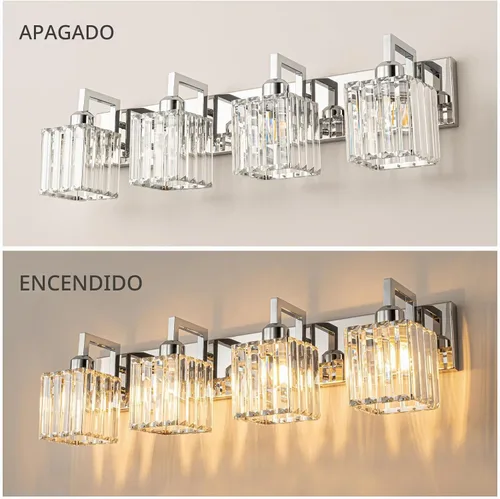 Vista 4 de Moderna lámpara de cristal para pared/tocador de baño, de 4 luces, color cromo Cromo torcido