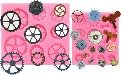 Vista 2 de Funshowcase Reloj de estilo steampunk para reloj, engranajes, engranajes, molde de silicona para Sugarcraft, decoración de pasteles, decoración