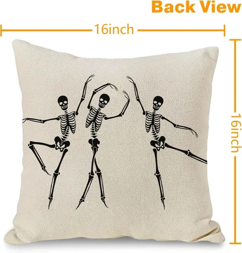Vista 7 de JOOCAR Fundas de almohada de calavera de Halloween, diseño de esqueleto, divertida funda de cojín para sofá, decoración del hogar, 16 x 16 pulgadas