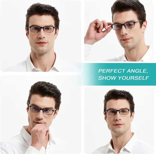 Vista 6 de EYEURL Lentes de lectura para mujeres y hombres, bloqueo de luz azul, 0.00 anti fatiga ocular, TR90 lentes de marco rectangular ultraligero