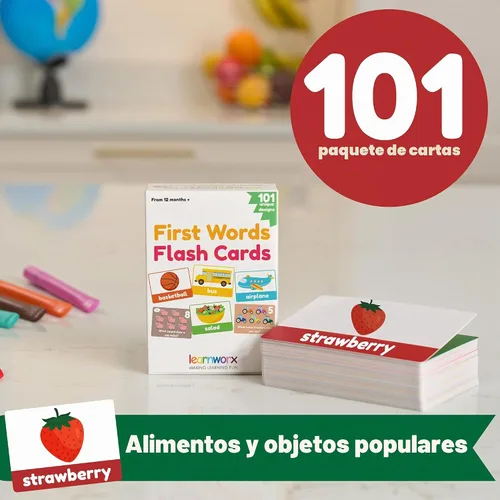 Vista 3 de 101 tarjetas flash de tamaño viaje de primeras palabras - 202 lados - Aprende objetos, números y juegos - Juguetes educativos de aprendizaje