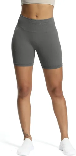 Vista 3 de Aoxjox Pantalones cortos de ciclismo sin costuras para mujer, cintura alta, contorno, atlético, gimnasio, fitness, yoga, Scrunch shorts de 6 pulgadas