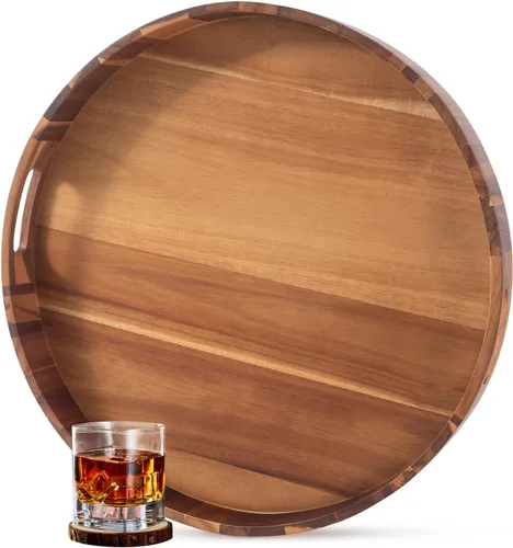 Vista 7 de Bandeja extra grande de 20" de madera de acacia con asas - Bandeja de madera para otomano, mesa de café, charcutería, cama y desayuno