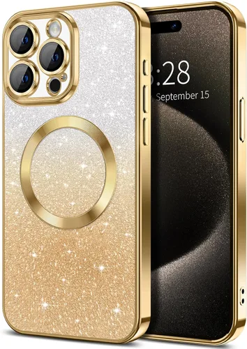 Vista 92 de Hython Funda para iPhone 13 Pro transparente con purpurina magnética [compatible con MagSafe] Protector completo de lente de cámara delgado