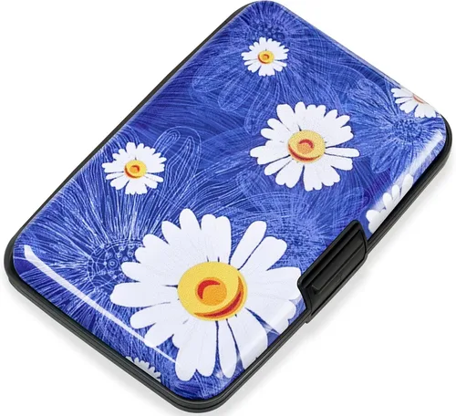 Vista 23 de Mayski Soporte para tarjetas de crédito, bloqueo RFID, funda rígida de aleación de aluminio, pequeña cartera de metal para mujeres y hombres