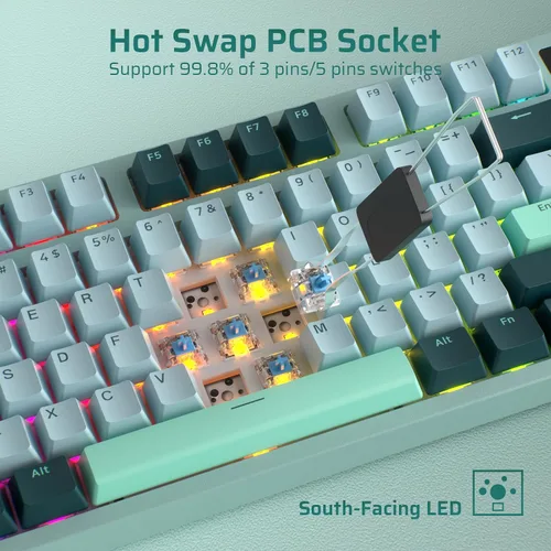 Vista 6 de LTC Nimbleback NB841 PRO - Teclado mecánico inalámbrico 75% con pantalla y perilla, 2.4 GBTUSB-C con cable RGB 84 teclas, amortiguador de 3 capas