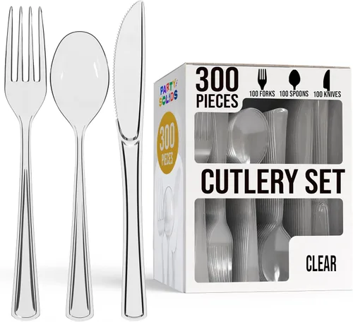 Vista 22 de Party Solids - Juego de cubiertos de plástico negro resistente de 300 piezas, cubiertos desechables negros resistentes, juegos de utensilios, 100