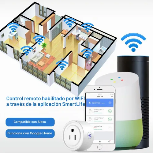 Vista 2 de Enchufe Inteligente con Wi-Fi habilitado, Mini enchufe Inteligente que funciona con Amazon Alexa, Google Home, Salida de control remoto con función