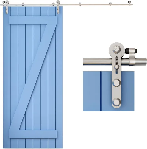 Vista 31 de TSMST Kit de herrajes para puerta corrediza de granero de 4 pies, riel de puerta de granero resistente de acero inoxidable para una sola puerta