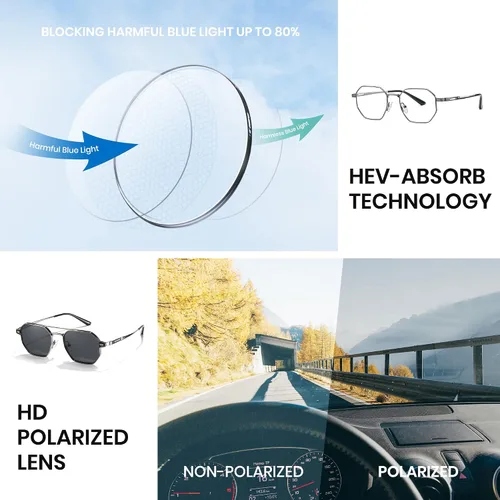 Vista 4 de Cyxus Gafas de sol militares de aviador para hombre, montura de metal, lentes polarizadas, protección UV para exteriores