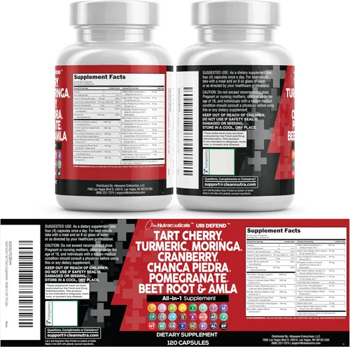 Vista 9 de Clean Nutraceuticals Cápsulas de extracto de cereza ácida con cúrcuma, moringa, arándano, chancapiedra, apio, quercetina, ACV, granada