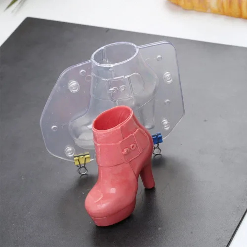 Vista 4 de Botas de tacón alto 3D para mujer, molde de chocolate, zapatos de aguja de cuero, molde de policarbonato de plástico para fondant, dulces