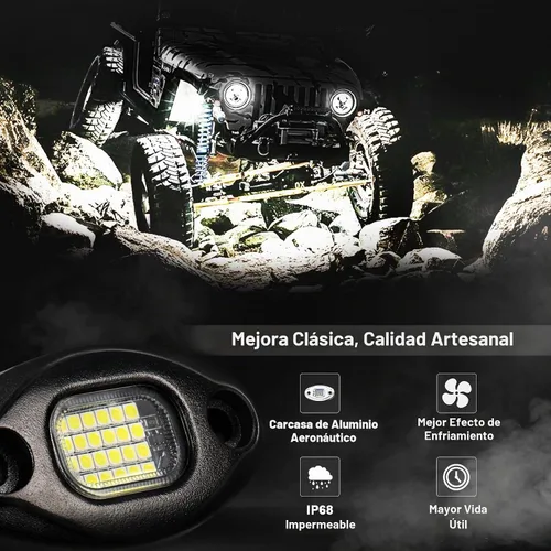 Vista 2 de Luces de roca blancas, 4 luces de roca ALIGZ para camiones, Jeep, UTV, ATV, RZR, kit de luz subterránea