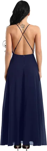 Vista 5 de YiZYiF - Vestido de fiesta de gasa para mujer sin espalda