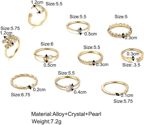 Vista 5 de INENIMARTJ Anillos apilables de nudillos bohemios para adolescentes, para mujer, múltiples anillos apilables de perlas de diamantes de imitación